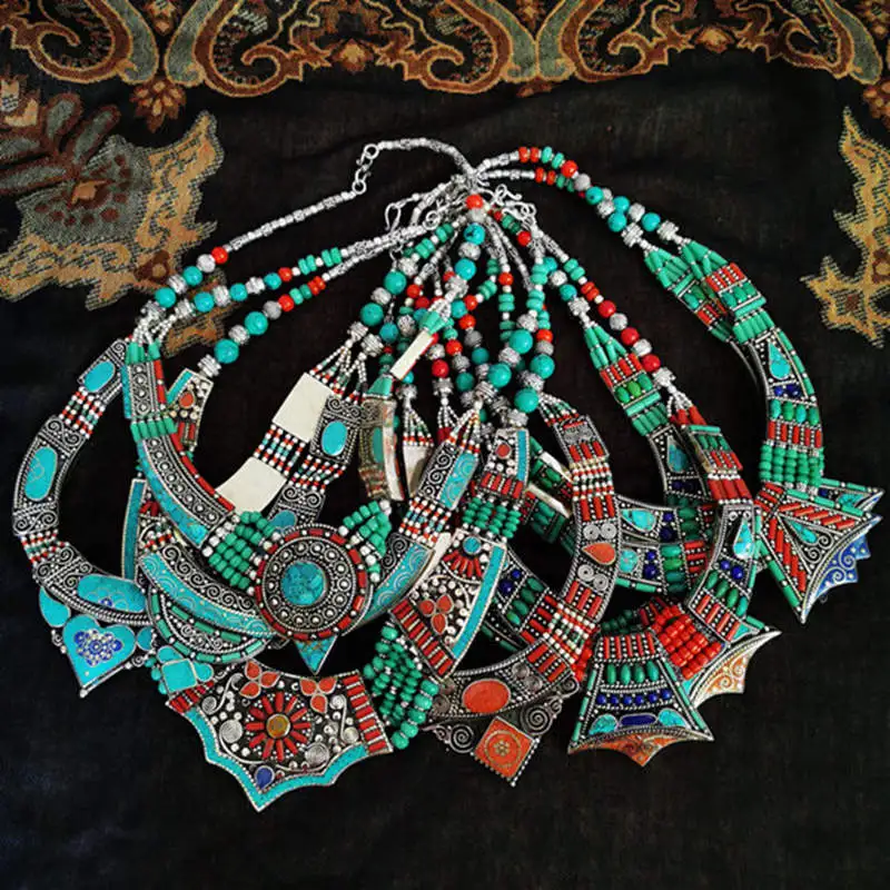 BOHO Vintage Necklaces Collection Copper Inlaid Big Pendant Necklaces Ethnic Jewelry TNL173