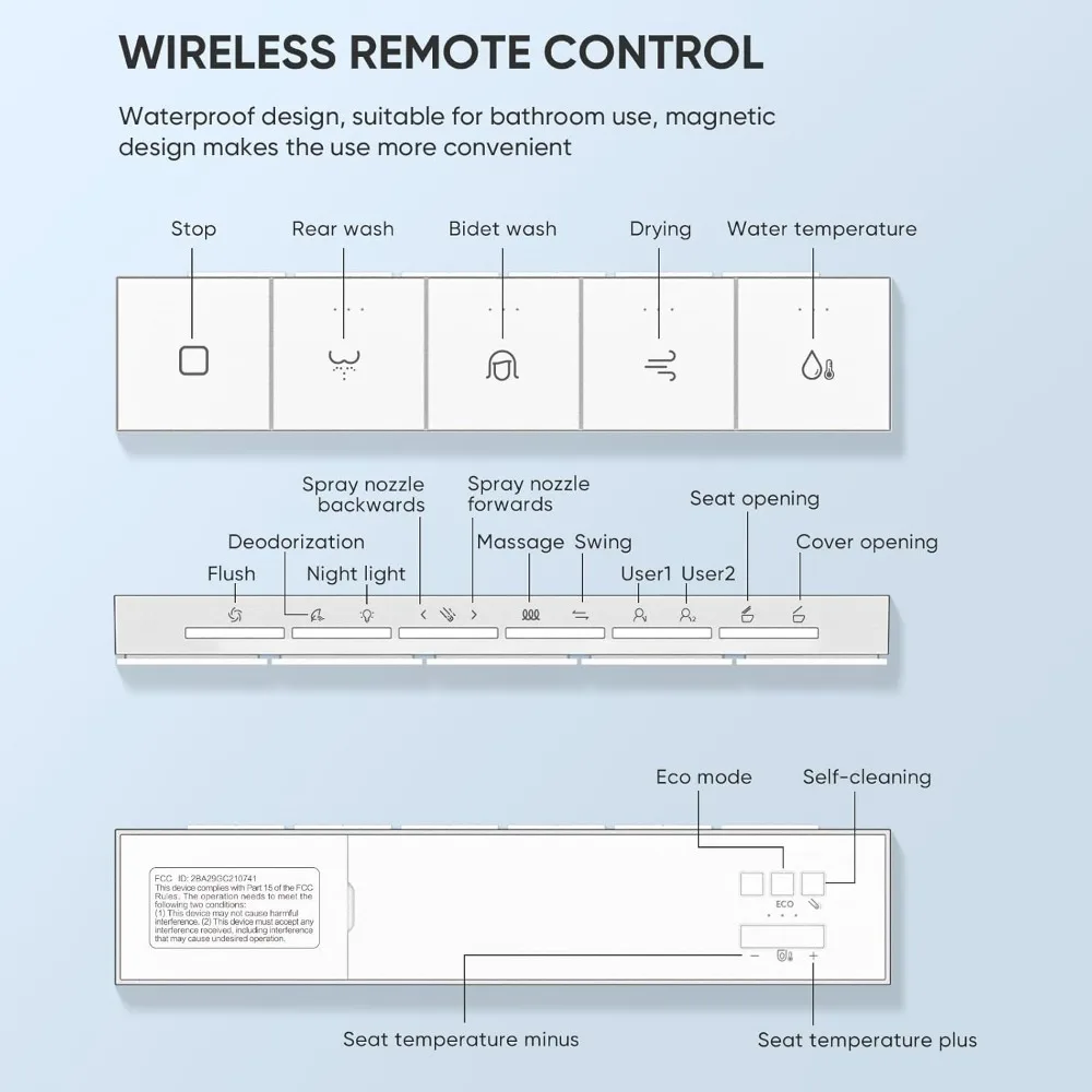 Intelligente Toilette mit eingebautem Bidet-Sitz, automatischem Öffnen, Schließen und Spülen des Deckels, beheiztem Sitz, Digital anzeige, Fernbedienung