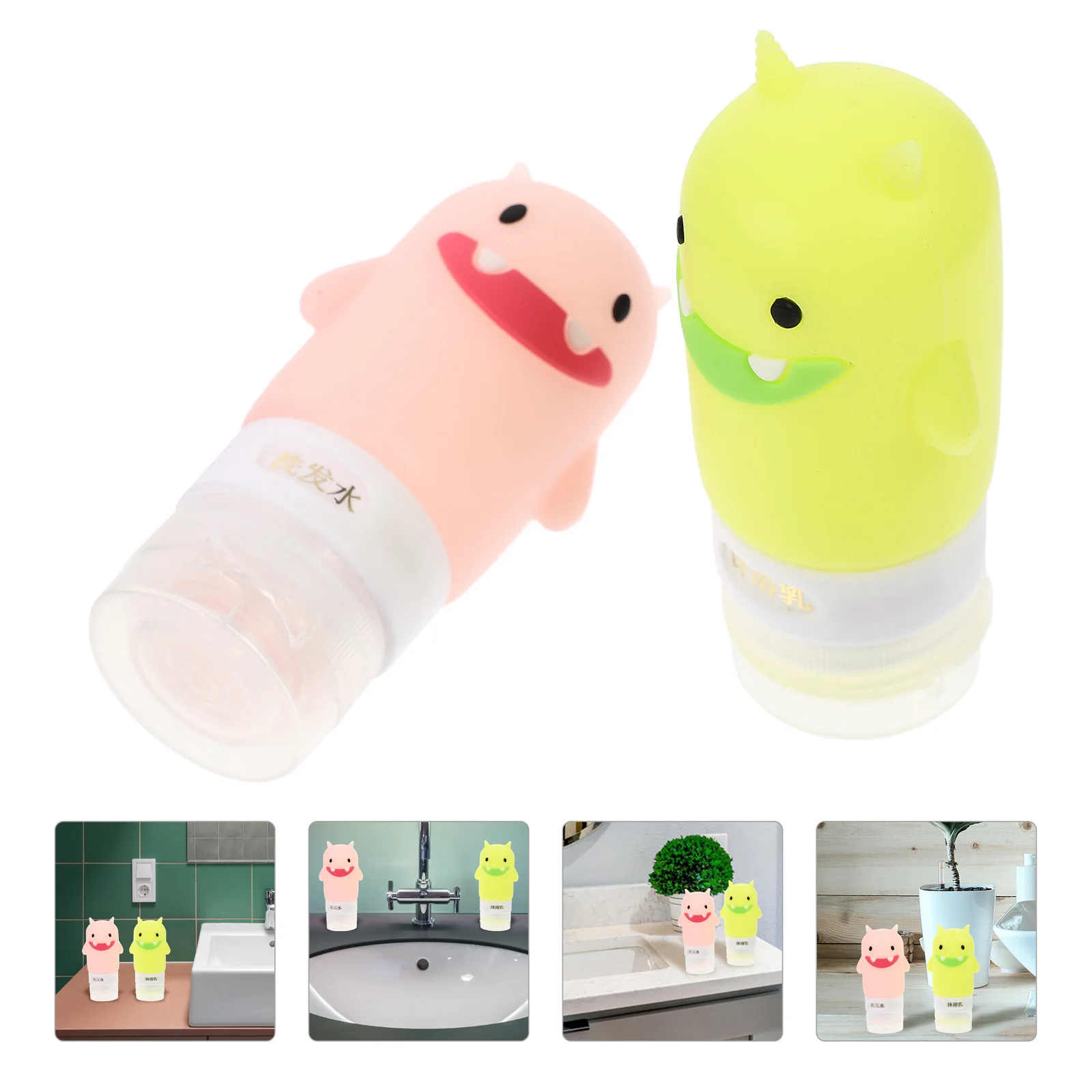 2 Pcs Cartoon Bottle Travel Lotion Bottles Shampoo Holders Gadgets Empty Bathroom Food Grade Silicone Portable Squeeze