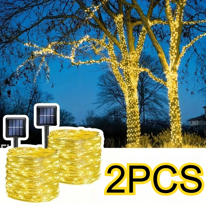 

1/2PCS Solar Outdoor Light String LED Courtyard Garden Fairy Copper Wire String Light Christmas House Decoration Lighting Gift