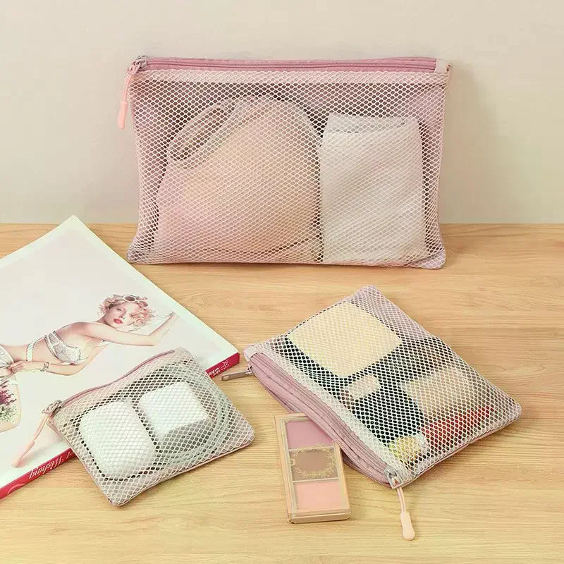 Dual-Layer Mesh Storage Bag Cosmetic Bags Multi-purpose Portable Travel Makeup Bag With Zipper Cosmetics Organizer