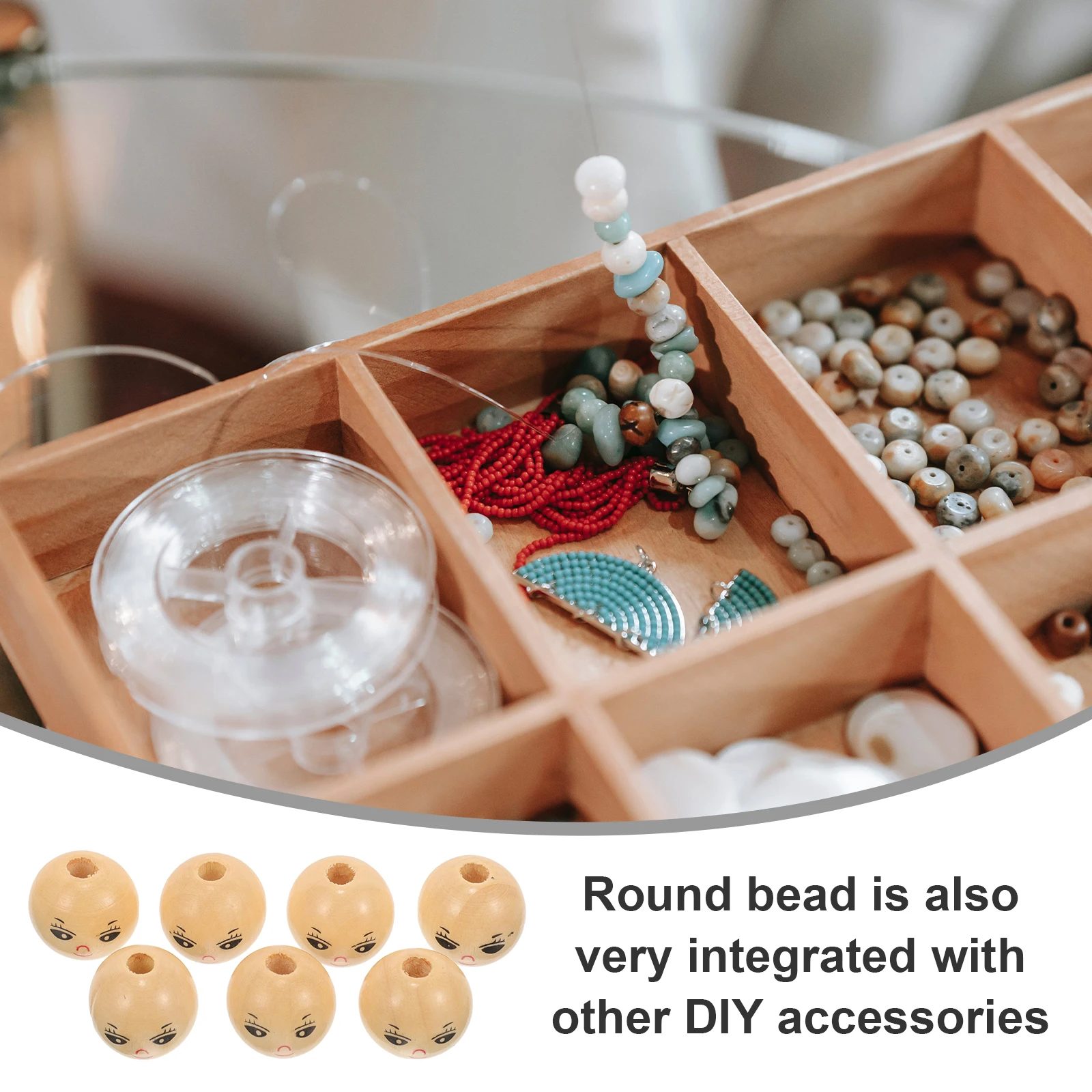 

50pcs Smile Face Wooden 0.86 Inch Craft Beads For Diy Jewelry Making Natural Wood Round Beads For Bracelets Crafts Accessory