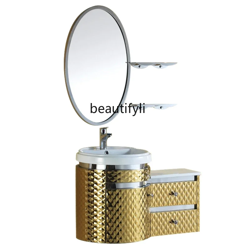 

Stainless steel bathroom cabinet combination bathroom bathroom mirror cabinet European wash basin hand wash face basin