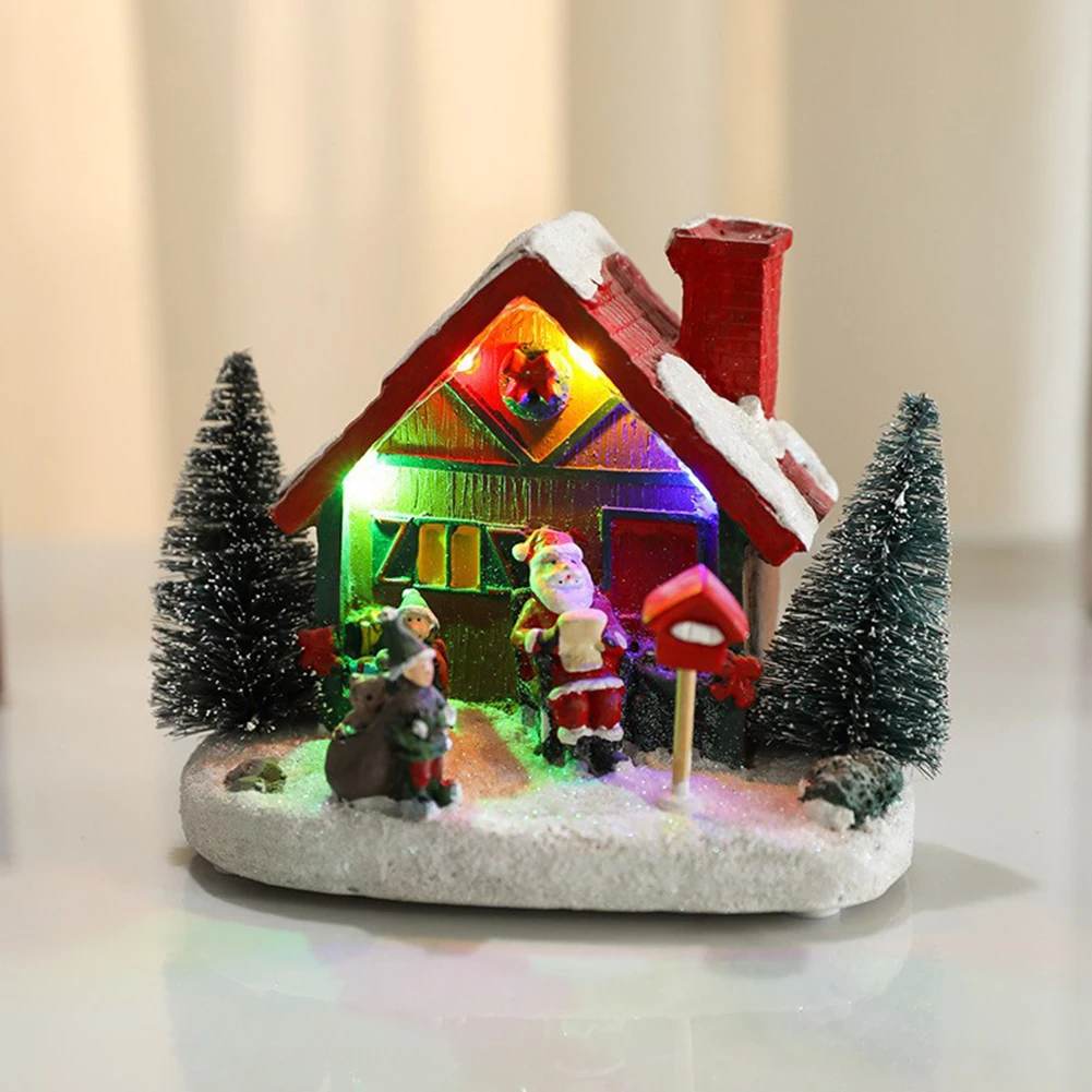 High Quality Christmas Ornament Resin Scene Small House Xmas Light Up Navidad Natal New Year Ornament Christmas House