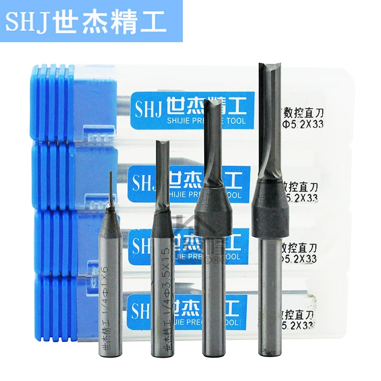 Shijie CNC TCT Double edged Straight Knife 1/4 Handle Solid Wood MDF Acrylic Slotting Cutting Woodworking Milling CutterShijie