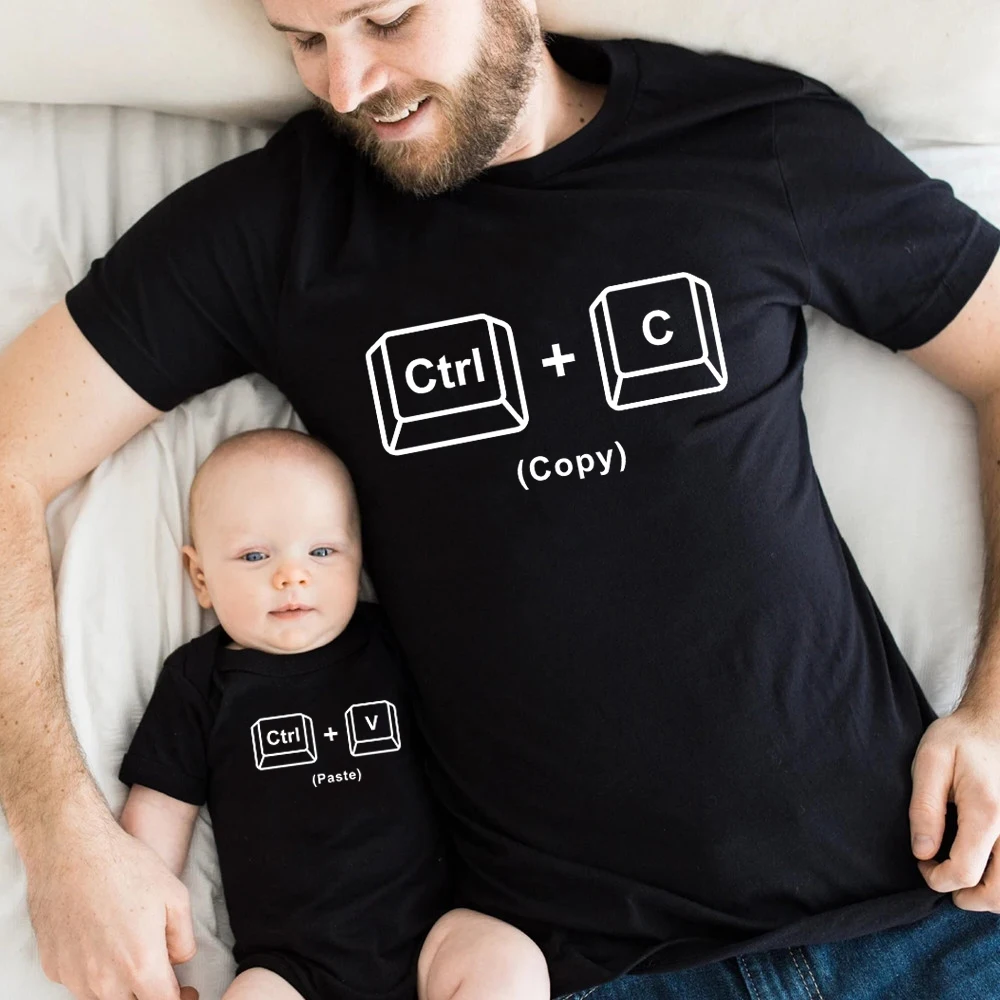 

New Copy Paste Family Matching Shirts Look Father and Baby Tshirts Ctrl C Ctrl V Print Daddy Daughter Outfits Father's Day Gifts