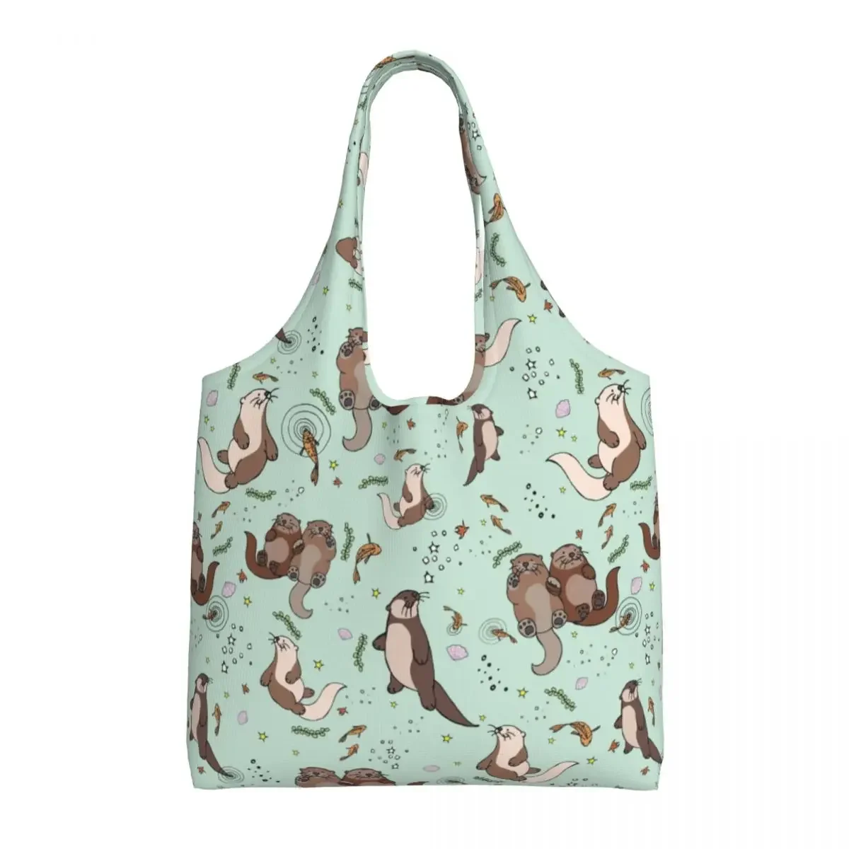 

Reusable Cute Otter Water Ripple Shopping Bag Women Shoulder Canvas Tote Bag Portable Pet Animal Grocery Shopper Bags Handbag