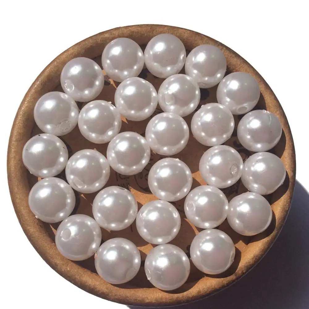 Acrylic White Pearl Beads with Hole for Vintage Necklaces A63 Round 6mm to 30mm Chunky Loose Pearls Beads for Jewelry Making