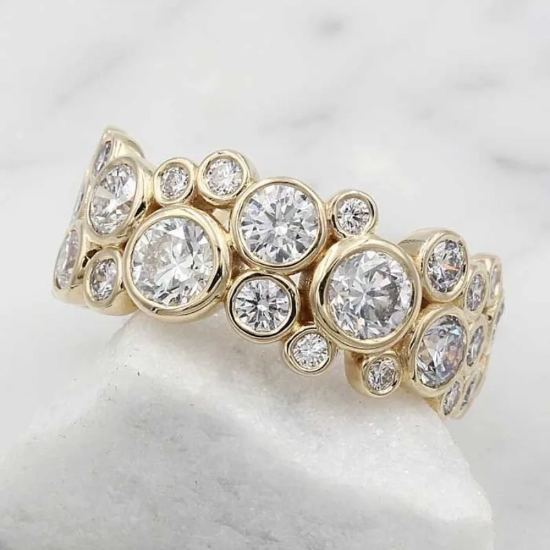 Ästhetischer Eingelegter Weißer CZ Damenring Trendiger Goldfarbener Geometrischer Alltags- und Partyschmuck Jubiläumsgeschenk