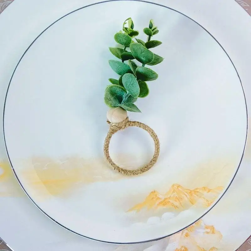 Handwoven Rattan Eucalyptus Napkin Rings Boho Rustic: 2PCS Table Setting Wedding Banquet Farmhouse