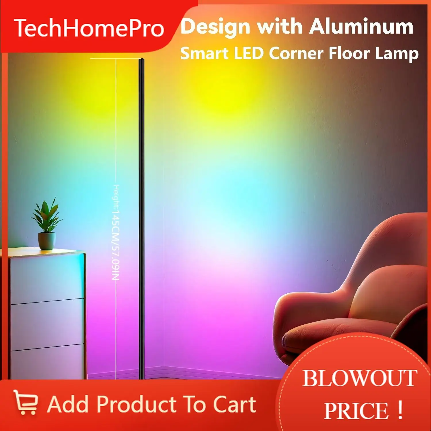 TechHPCorner Floor Lamp RGB IC Light With APP And Remote Control LED Floor Ambient Lights With16
