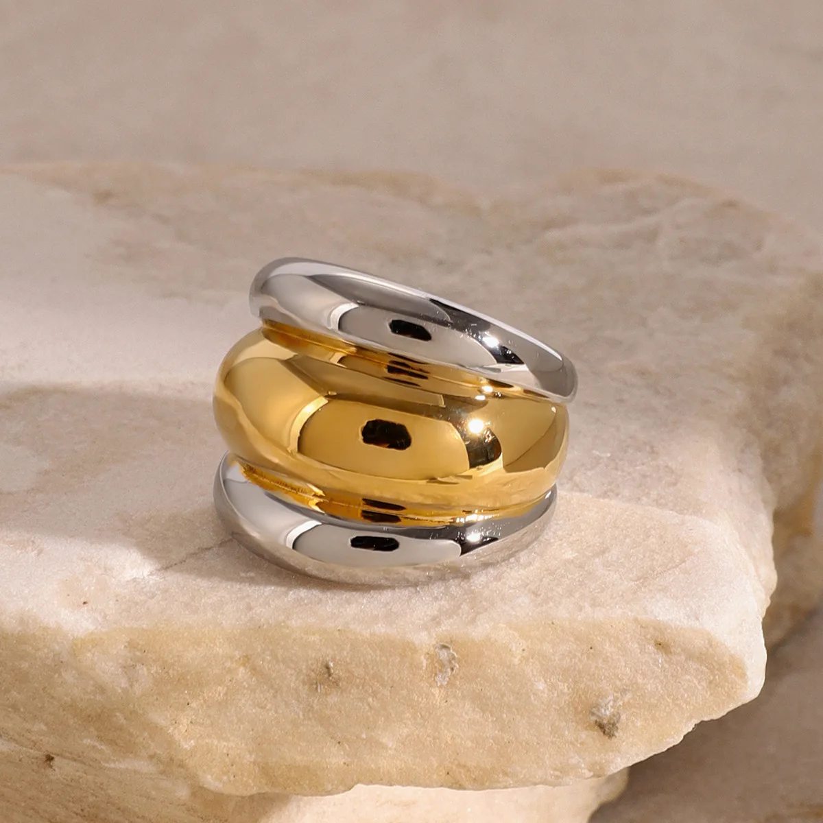 Yori Size 7 Unique Stainless Steel Waterproof Ring 18K PVD Plated Simple Rust Proof Jewelry Bijoux For Women Accessories Gift