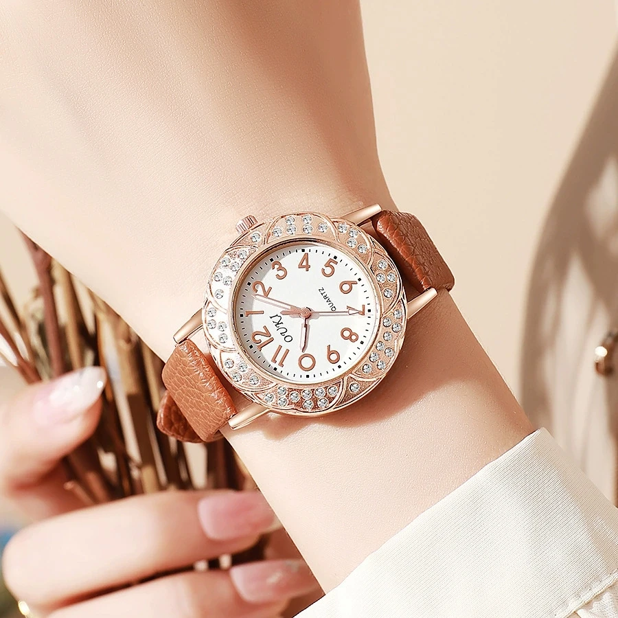 New Fashion Luxury Retro Crystal Watches For Woman Students Leather Quartz Watch For Girls Gifts Reloj Mujer Ladies Wristwatches