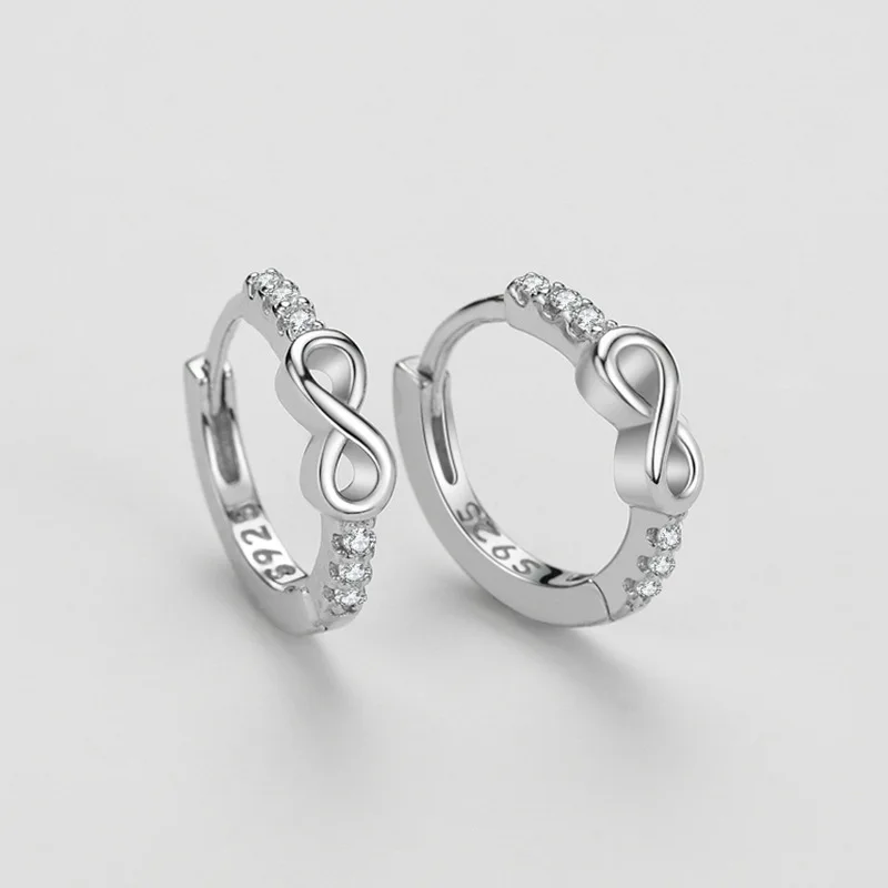 RYJU 925 Sterling Silver 8 Shaped Twist Infinity Eternal Zircon hoop Earrings For Women Classic Versatile Female Accessory