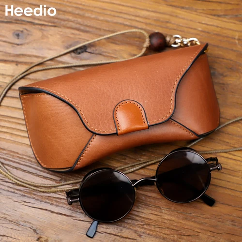 Imagen 2 del producto Bolsa para gafas de cuero genuino, estuche para gafas informal hecho a mano de alta calidad, bolsa protectora para gafas de sol