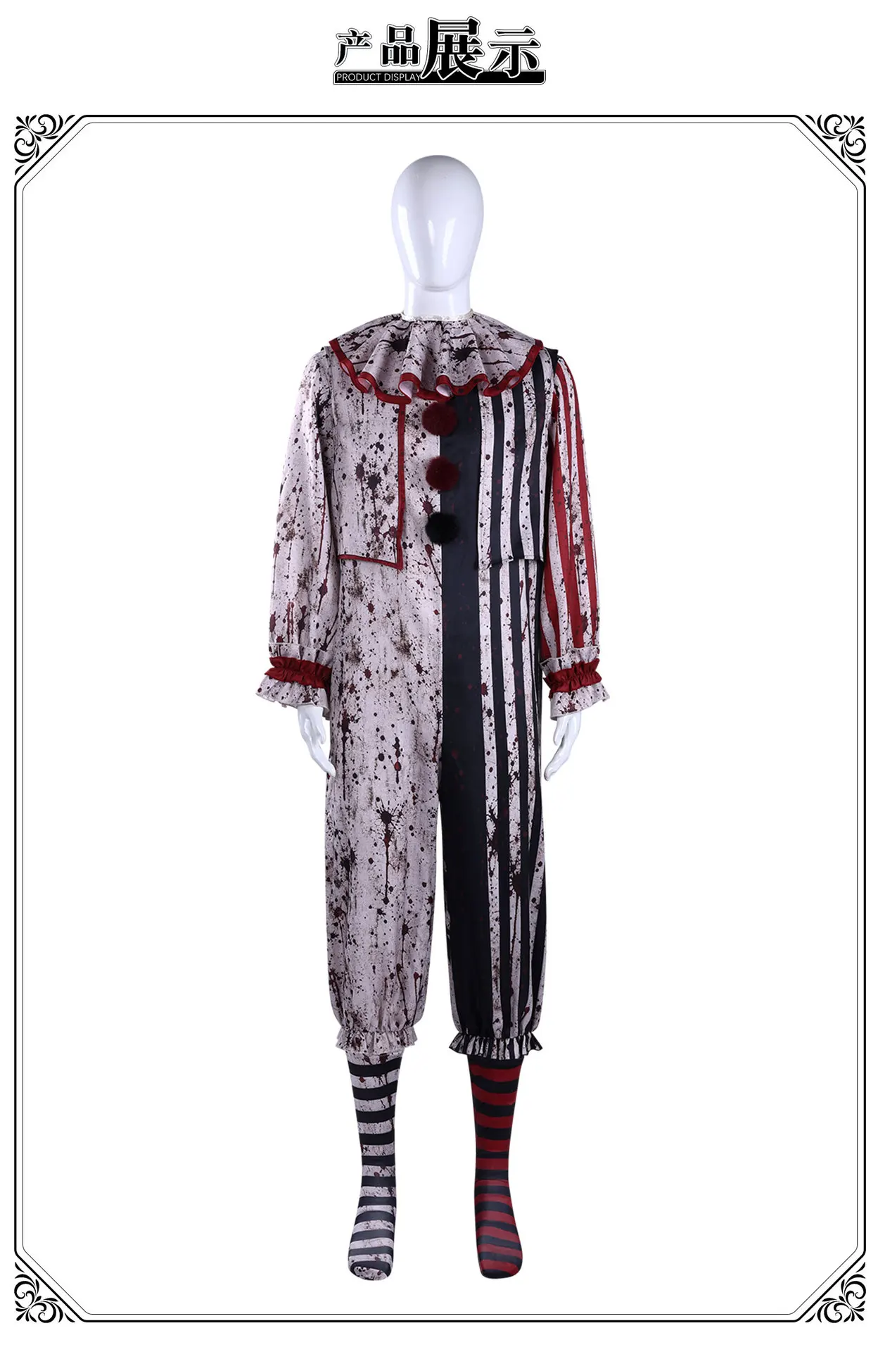 Combinaison Clown Sanglant Femme – Tenue de Cirque Gothique Rayée – photo 5