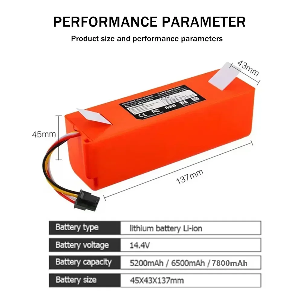 14.4V 9800mAh Robotic Vacuum Cleaner Replacement Battery For Xiaomi Roborock S55 S60 S65 S50 S51 S5 MAX S6 Parts