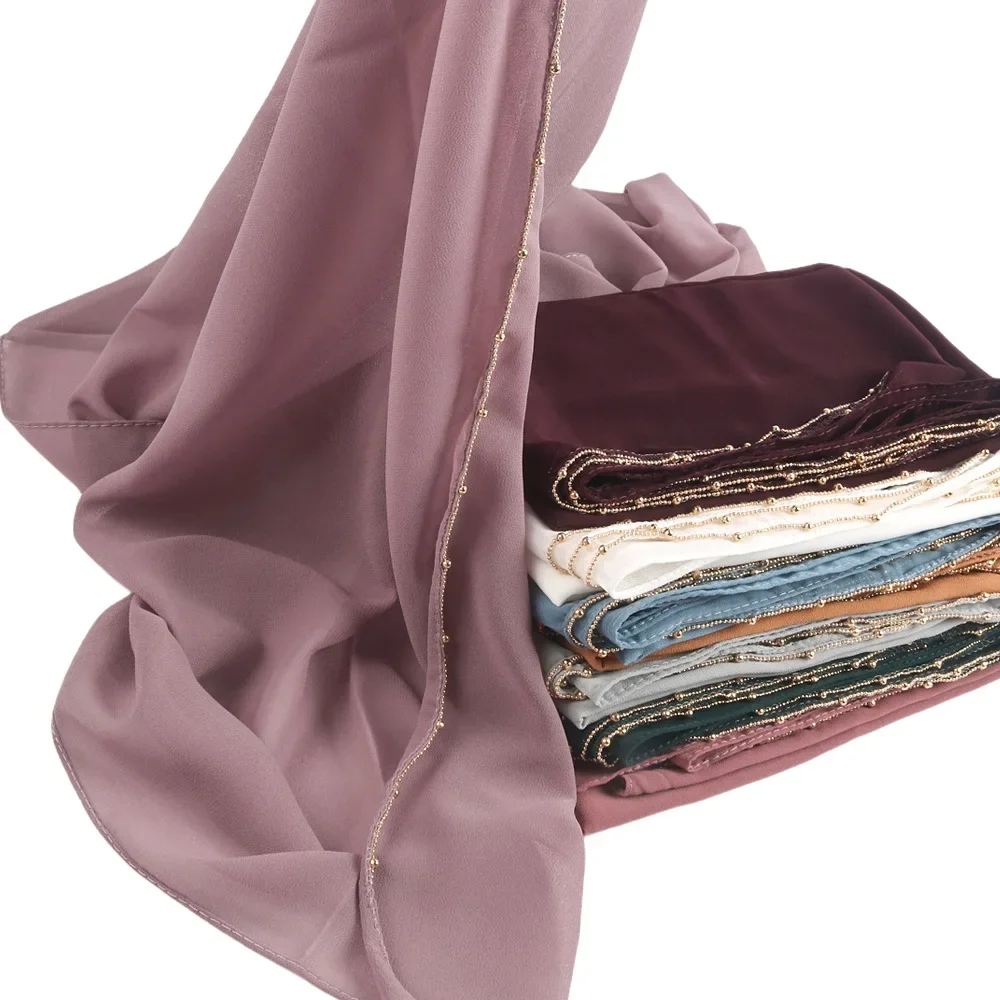 Muslimische Hijabs für Frauen Gold Kette Chiffon Schwarz Weiß Schal Lange Schal Kopftuch Kopftuch Tanzen Party Schals Femme Kopfbedeckungen