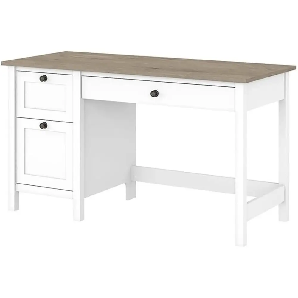 

54-inch White Engineered Wood Desk with Drawers for Home Office