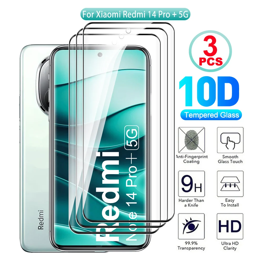 3Pcs protective glass For Xiaomi Redmi Note 14 Pro Plus 5G 13 Pro＋ Full glue curved screen protector Readmi Note13 note14proplus