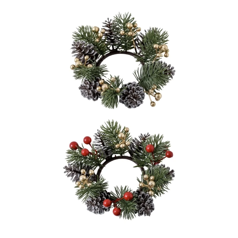 

Christmas Rings Wreath Wine Bottle Wreath with Artificial Flower Pinecones for Christmas Centerpieces Decorations