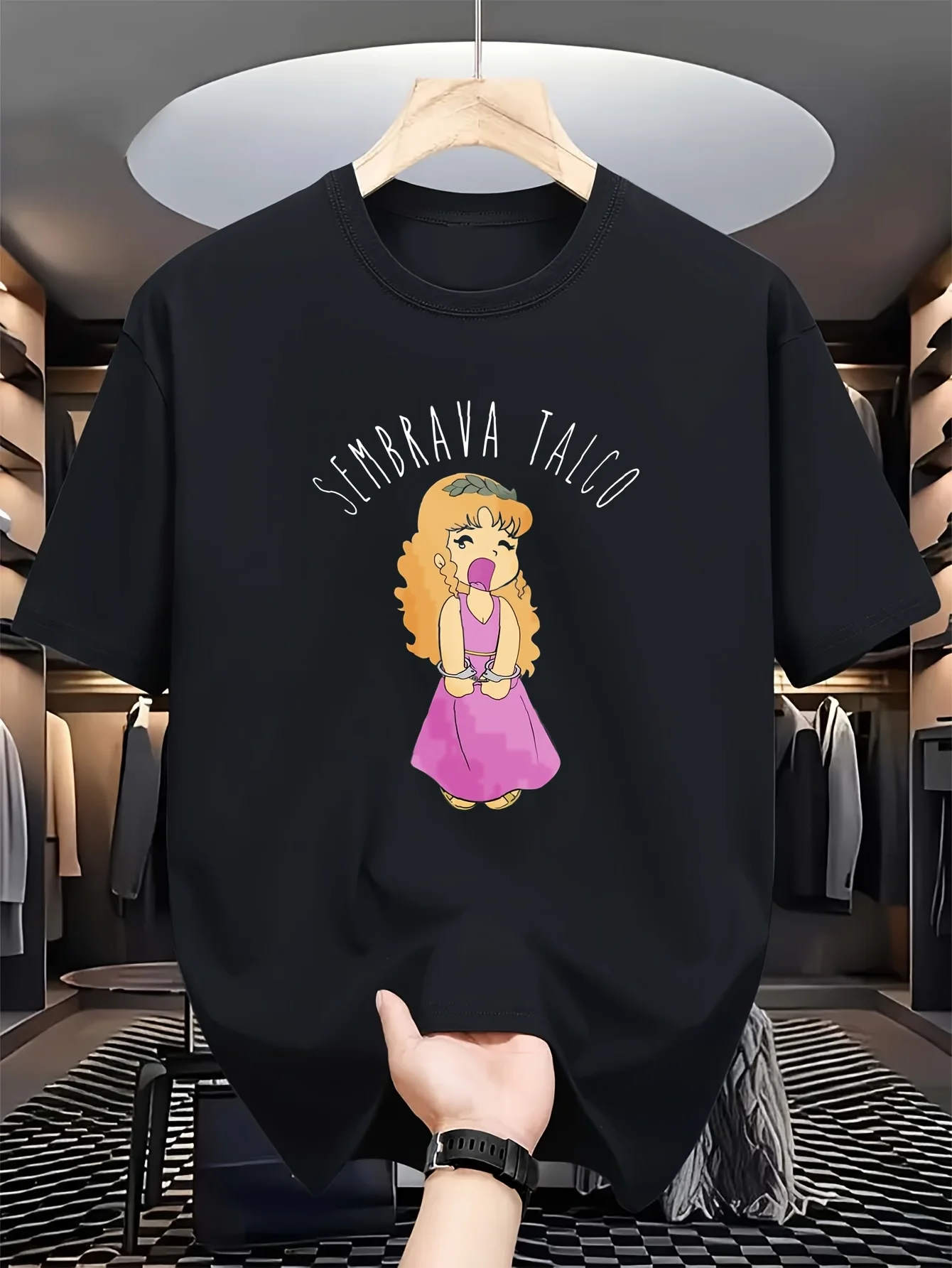Camiseta gráfica Sembrava Talco para hombre con cuello redondo y estampado de logotipo icónico, camiseta urbana elegante para todas las estaciones, camisetas gráficas