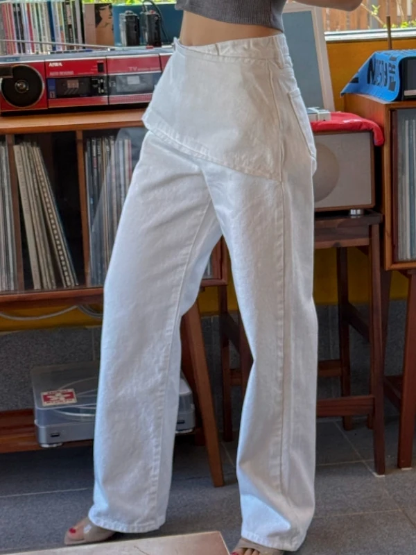 

Утягивающие прямые джинсы, женские шикарные свободные лоскутные простые универсальные повседневные длинные брюки, модные летние джинсы с талией