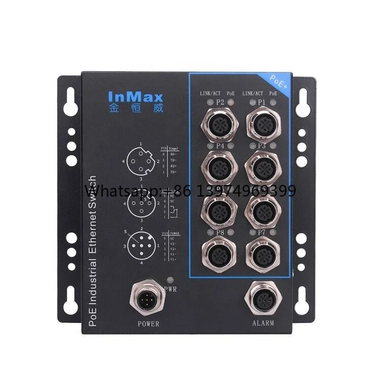 InMax Manufacturer M12 Switch 8 Port D-code Car Security Cameras System Metro Subway Railway Poe 24v Unmanaged PoE Switch