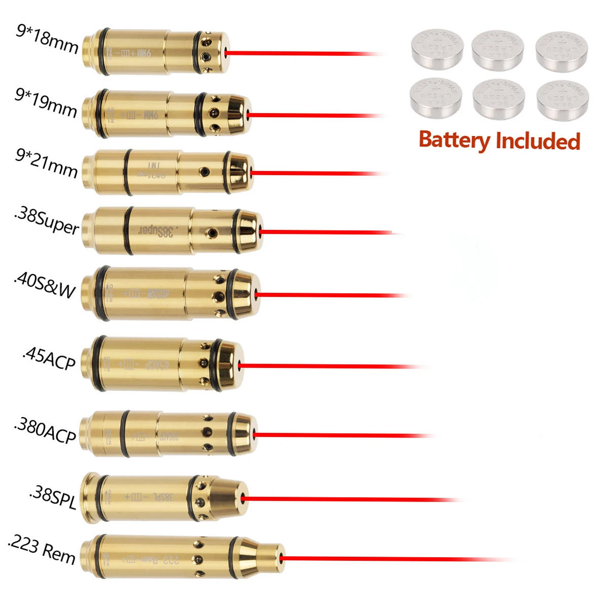 Tactical Glock Training Laser Bullet 9mm/380ACP/223Rem/45ACP Dry Fire Laser Trainer Cartridge Red Dot Laser Training Bore Sight