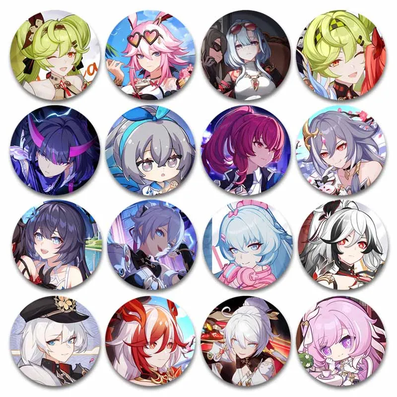 Game Honkai Impact Button Pins Creative Round Soft Brooch Elysia Bronya Zaychik Kiana Kaslana Pin 58mm Cartoon Cosplay Badge