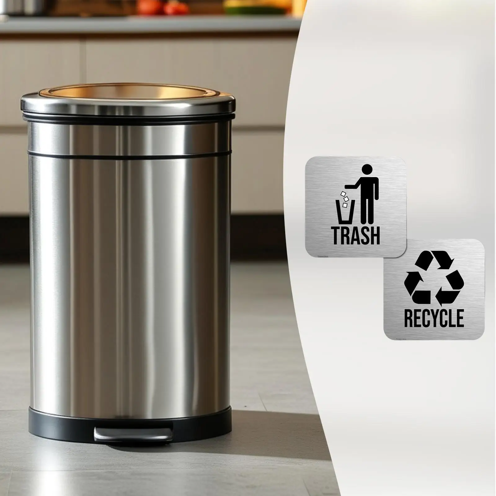 Square Stainless Steel Recycling Sign Kit Waste Sorting Symbol for Kitchen Bins Home Office