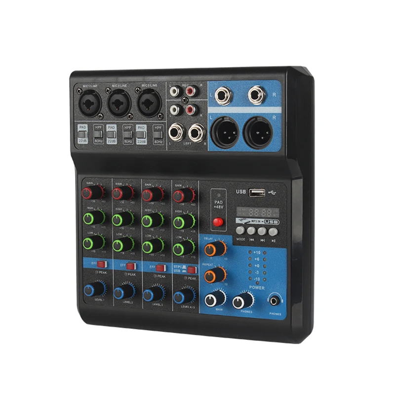 Bluetooth 4/5 Channel Sound Mixer Professional Portable Console Computer Input 48v Power Live Broadcast A4 A5 Sound Audio Mixer