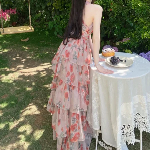 Parisian Floral Dress | Elegant Backless Design | Summer Vacation Boho Chic | Luxury Niche Fashion