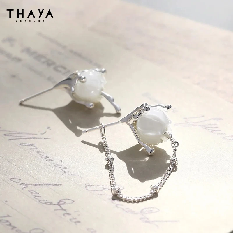 Thaya Elegant White Flower Earrings Handmade Original Design Tassel Earrings Fashion Dangle Earring For Women Party Fine Jewelry