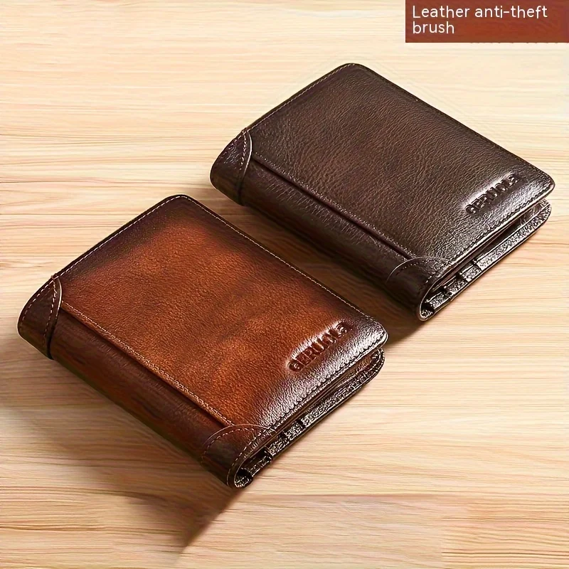 Suitability Men's Dark Brown Vintage Leather Wallet RFID Anti Theft Brush Safe Slim and Stylish Multib Card Holder Perfect Gift