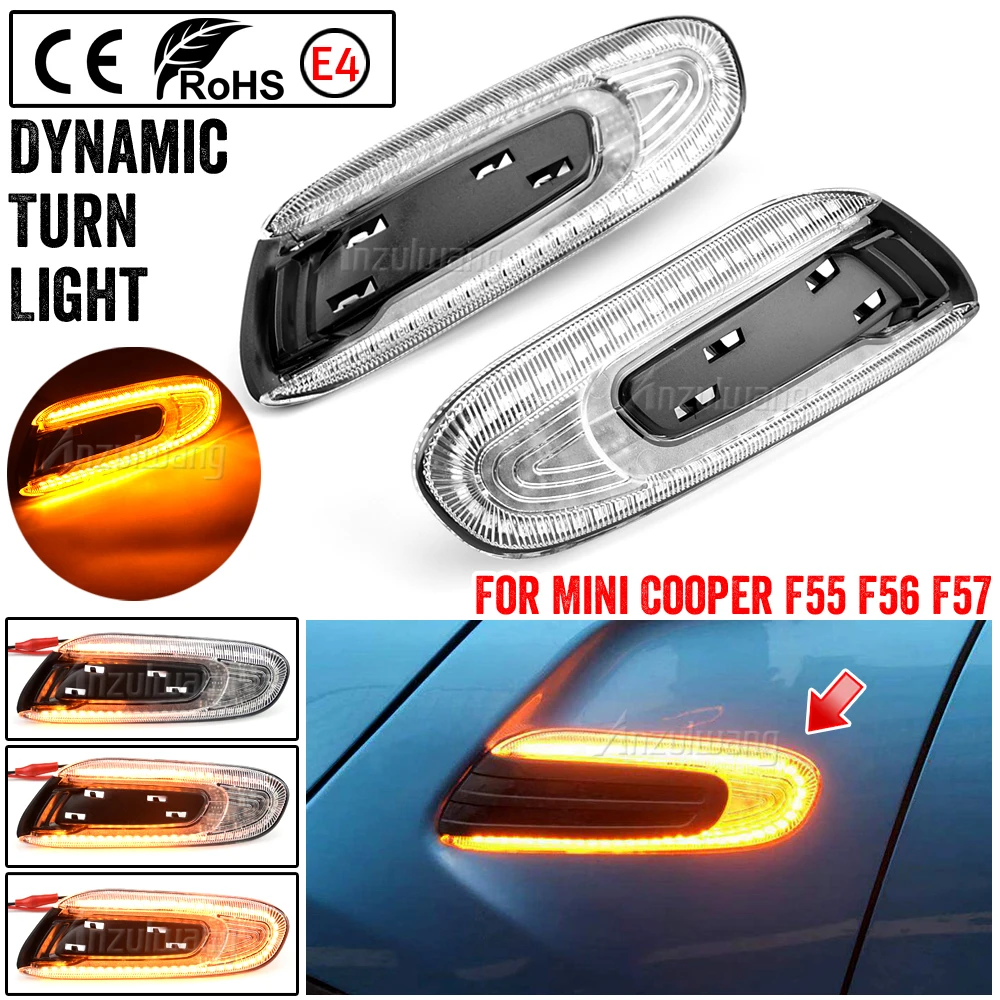 For Mini Cooper F55 F56 F57 2X Dynamic LED Fender Side Marker Lights Sequential Turn Signal Lamps Smoke Lens No Error Waterproof