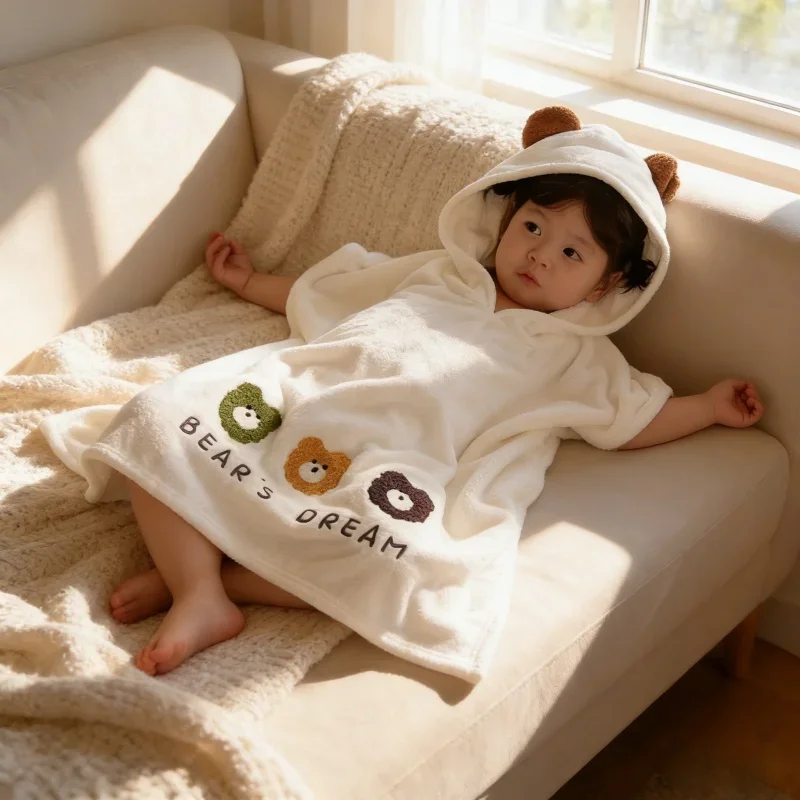 

Children's Bathrobe Polyester Baby Soft Skin Absorbent Quick Drying Hooded Bath Towel Cartoon Frog Bear Air Conditioning Blanket