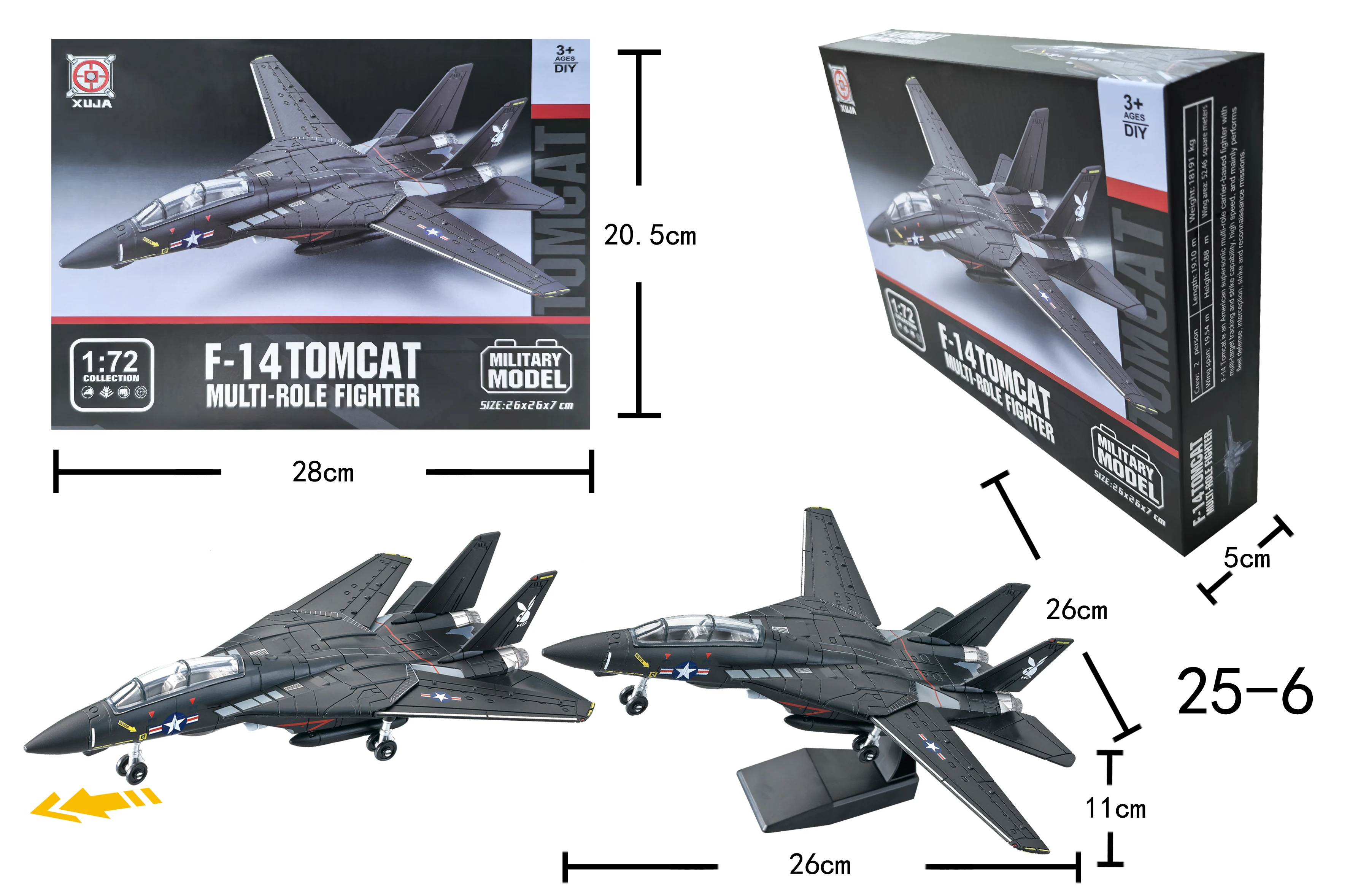 1:72 Scale F-14 Tomcat Fighter Jet Quick Build Model Kit Plastic Aircraft Model with Stand Gift for Kids Suit for Birth