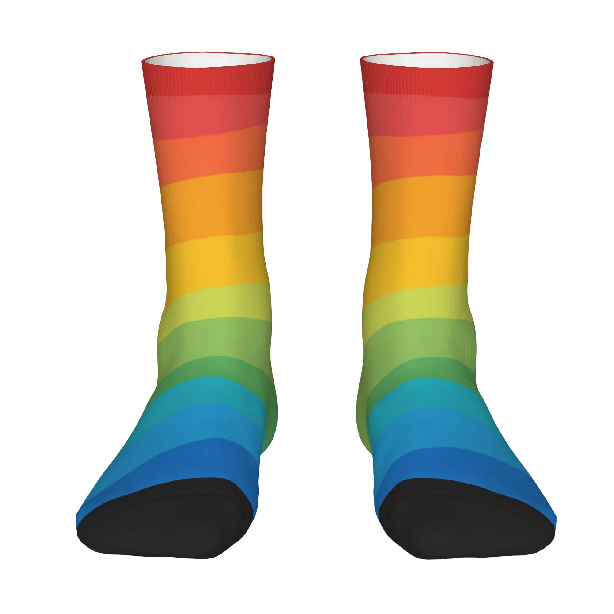 1 Pair Funny Sock  Soft Gradient Rainbow Vertical Background Hip Hop Seamless Pattern Printed Men Socks Casual Men's Socks