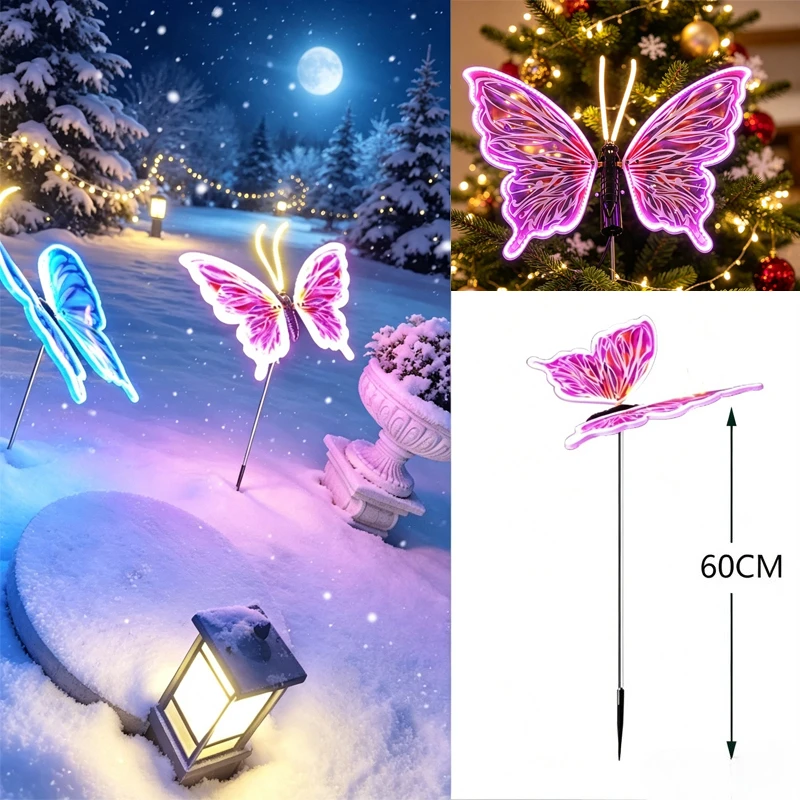 60cm New Led Butterflies with Lights and Movement，Giant Outdoor Simulation Dynamic Butterfly Party Wedding Christmas Decor 2027