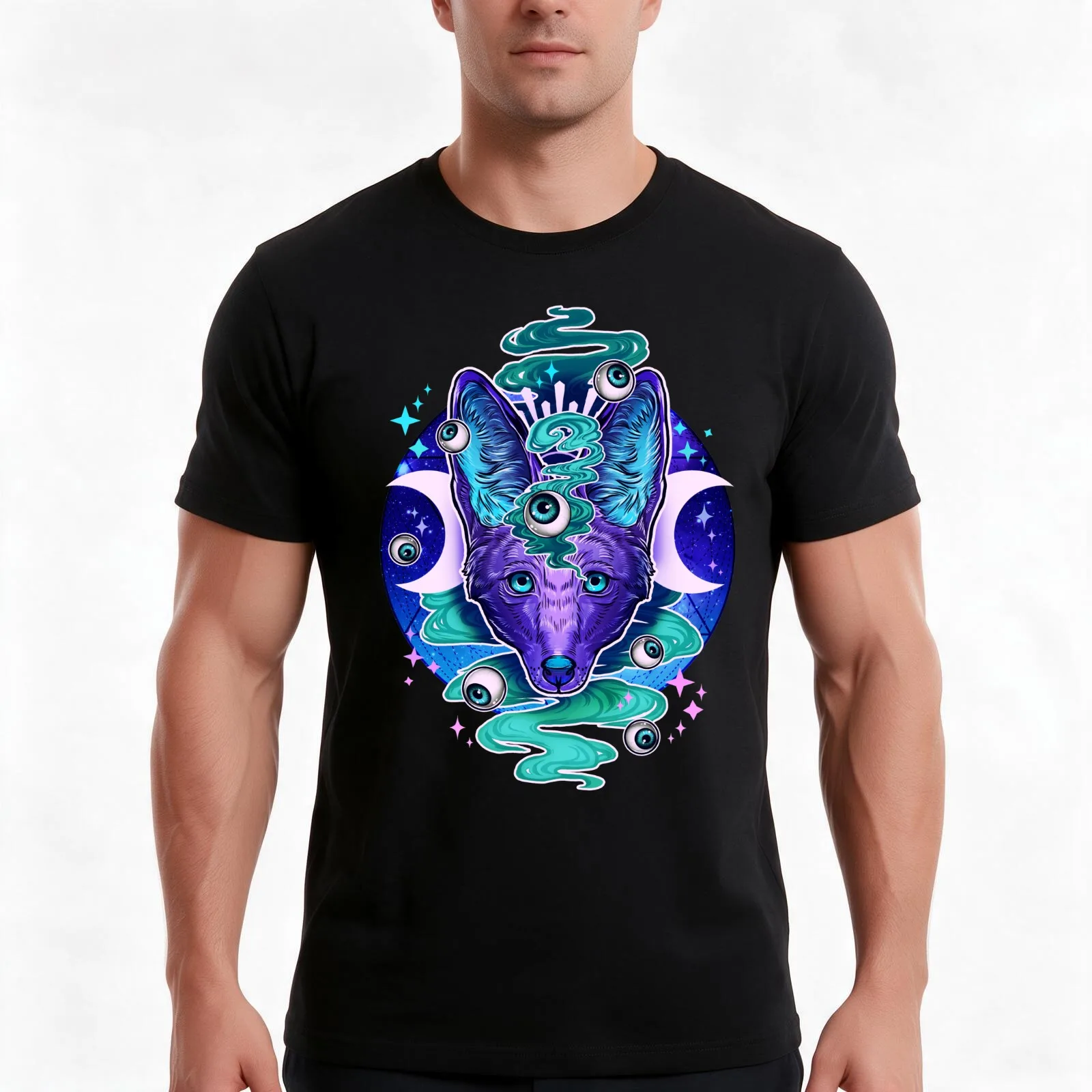 Jackal Eyes T-Shirt Summer Casual Cotton Tee Oversized Streetwear Tops Vintage Graphic Print Loose Fit Short Sleeve