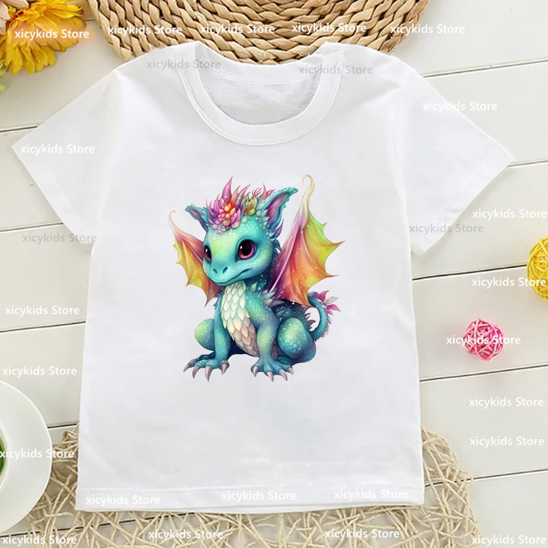 2024 New Boys t-shirts Five Color Flying Dragon Graphic Print Kids tshirts Fashion Girls t shirt Summer Toddler tshirt 1 to13