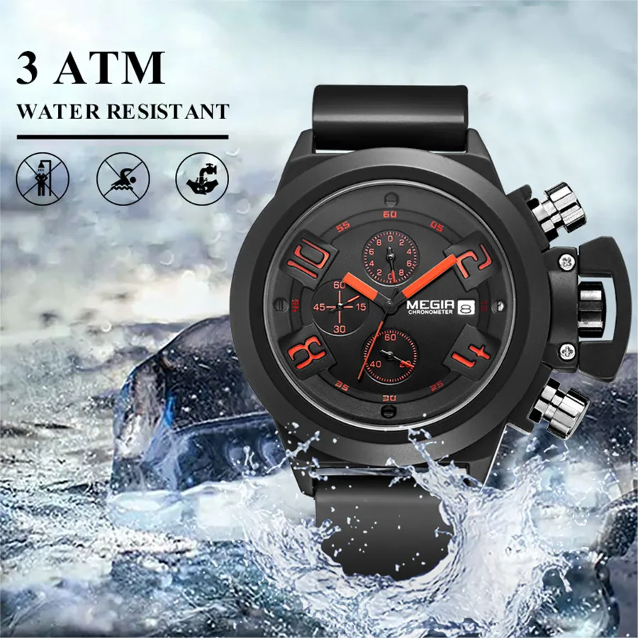 MEGIR Men Watches Luxury Fashion Sport Military Chronograph Waterproof Date Quartz Wristwatch Big Dial Relogio Masculino 2002