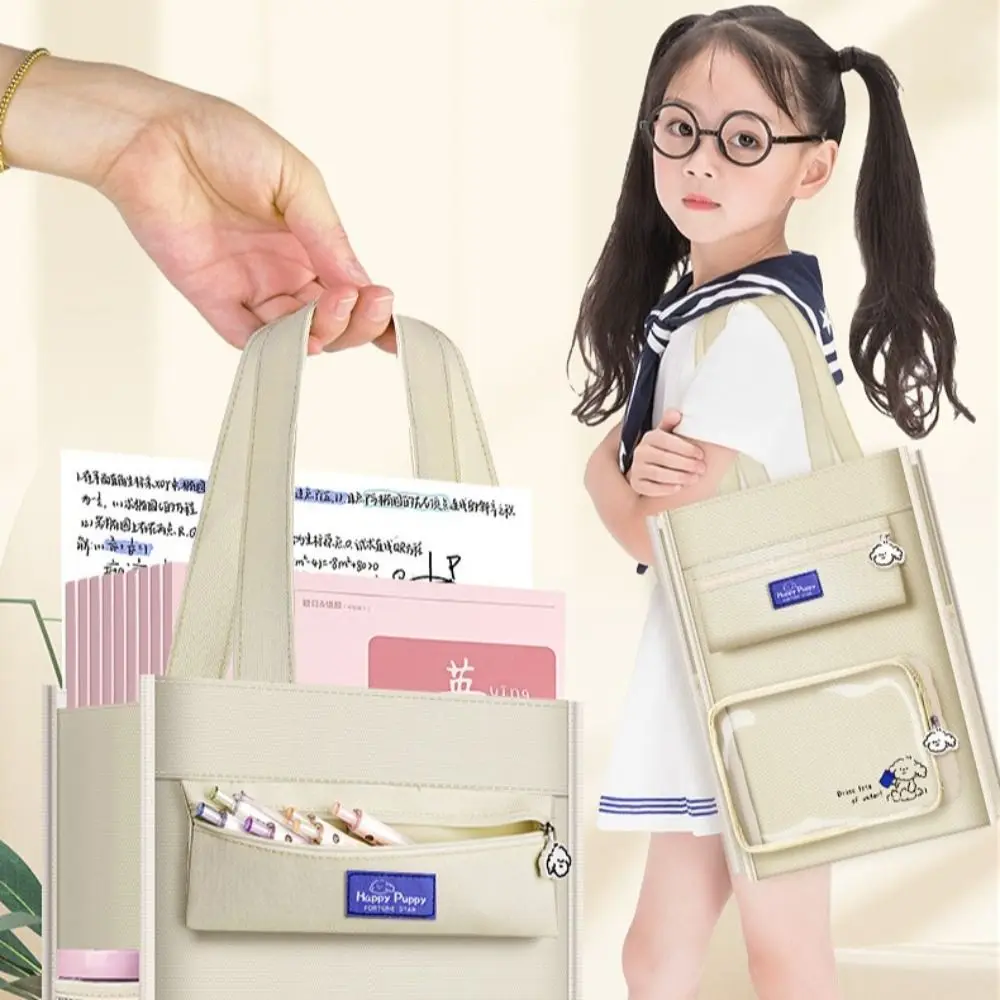 

Canvas Student Tote Bag Transparent Large Capacity Hand-held School Bag Cute Portable Canvas Storage Handbag Students
