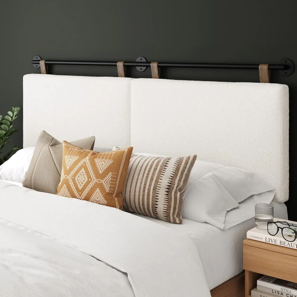 Nathan James Harlow Modern Wall Mount Hanging Headboard, Queen, Gray with Brown Faux Leather