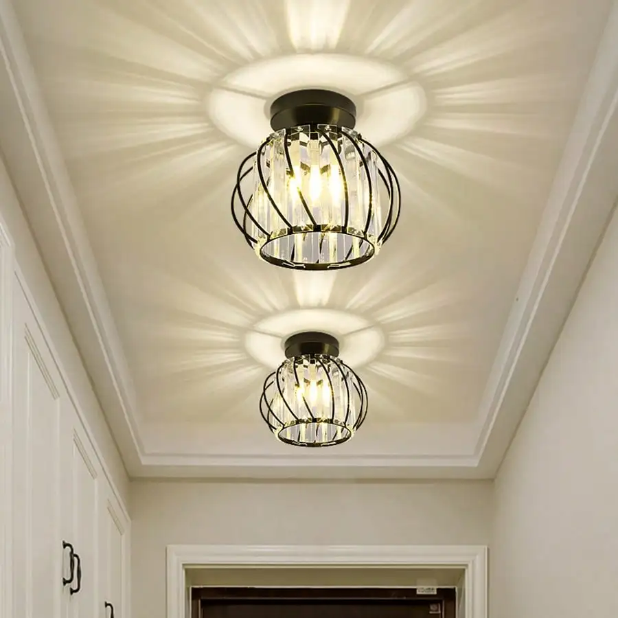 

1pc Modern Flush Mount Ceiling Light, Single Head Corridor Lamp, Black/Gold, Glass Shade, Suitable For Foyer, Conference Room, Office Hallway, Balcony, Pantry, Stairwell, Living Room, Bedroom, Bathroom, Uses E27 Socket, Bulb Not Included