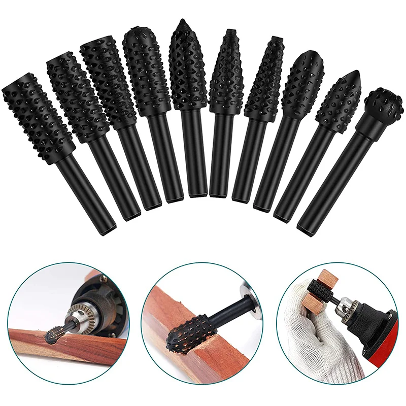 5pcs/10pcs Wood Carving File Rasp Drill Bit, 1/4\