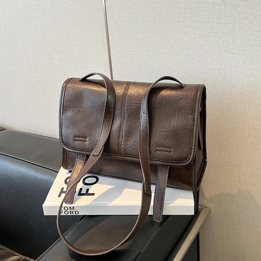 

Women Texture Vintage Square Crossbody Bag High Grade Pu Solid Color Buckle Zipper Messenger Bags Commute Shoulder Packs