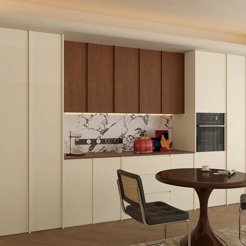 Walnut Cream Retro Style Living Room Dining Side Cabinet Floor to Ceiling Locker Segmented Combination Solid Wood European