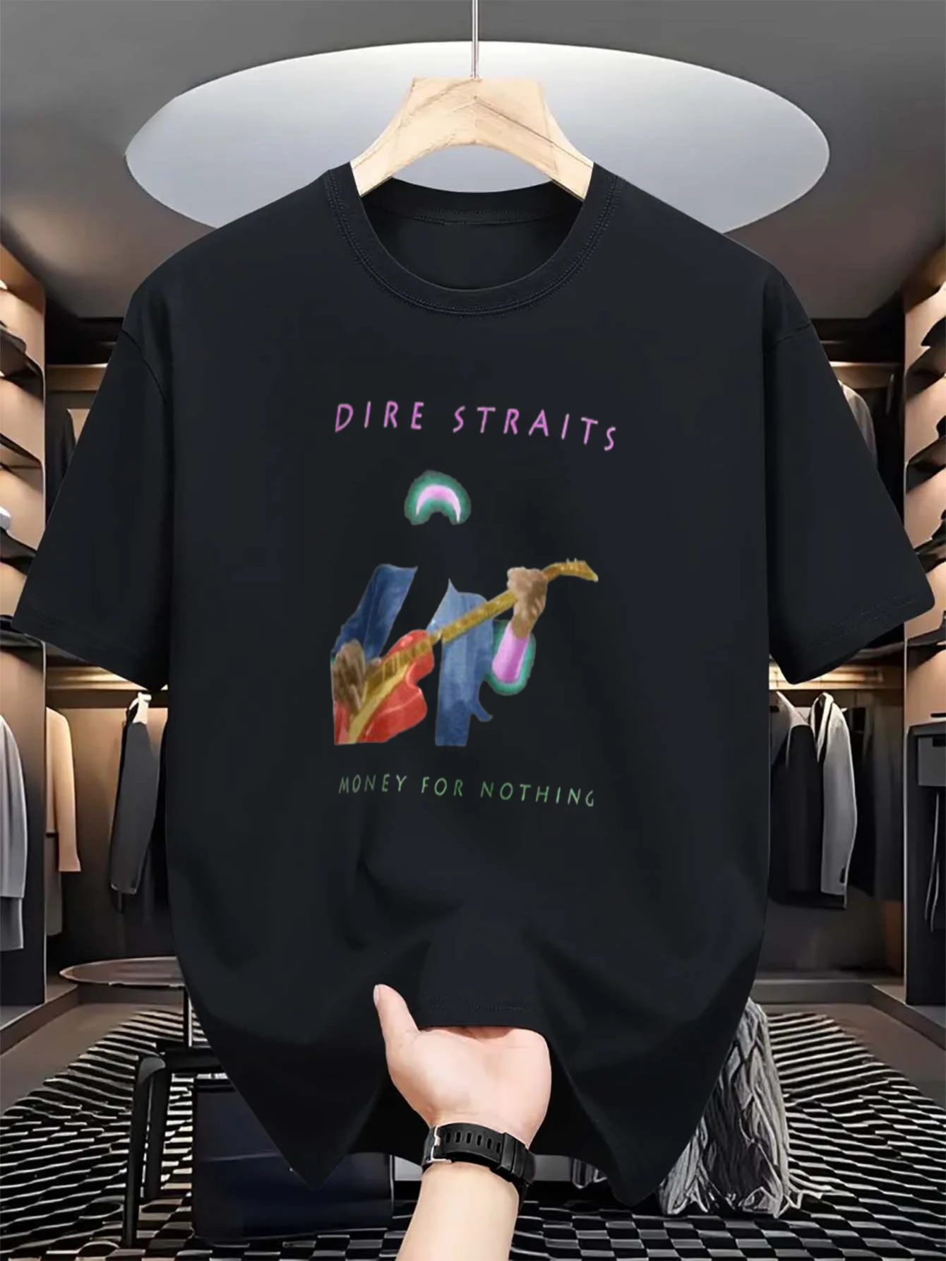 Dire Straits Money for Nothing Album Cover T-Shirt- Vintage Band Tee with Iconic Song Lyrics Music Video Art, Soft Breathable Shirt for Men Women,  Rock Merch Gift for Fans